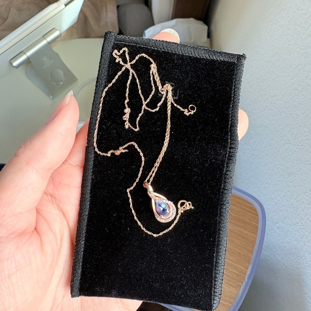 Rose Gold Necklace with Blue Gemstone